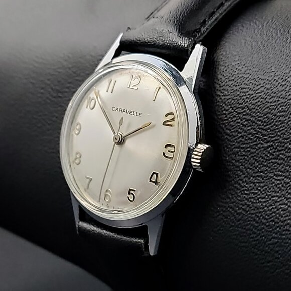 Vintage Caravelle Manual Wind Silver Dial Watch – Black Leather Strap - Picture 2 of 6
